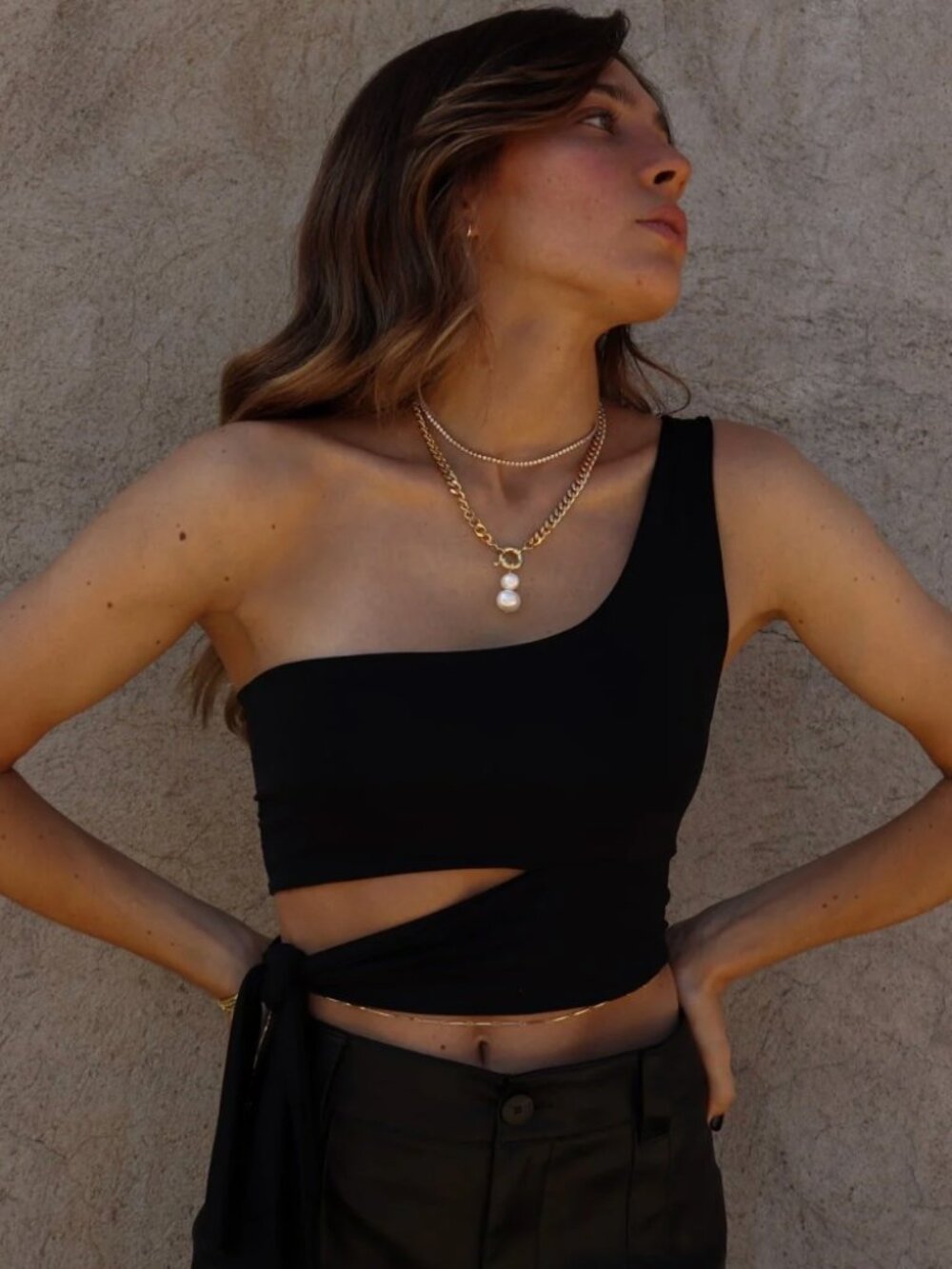 Blue Blush One Shoulder Black Top